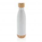 Vacuüm roestvrijstalen fles met bamboe deksel en bodem, wit - 1