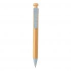 Bamboe pen met tarwestro clip, blauw - 3