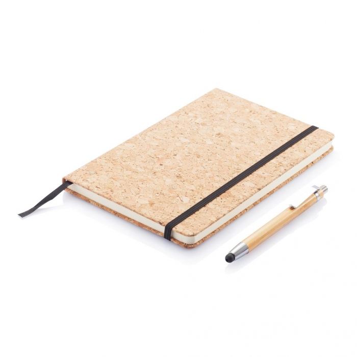 A5 kurken notitieboek incl. touchscreen pen, bruin - 1