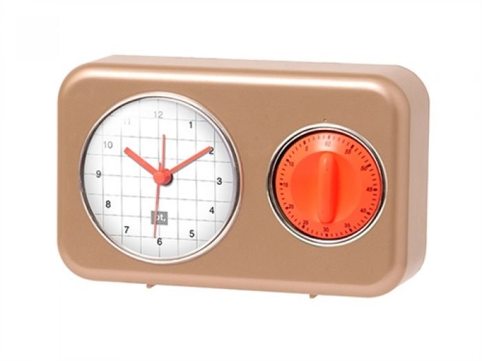 Clock with kitchen timer Nostalgia matt gold - 1