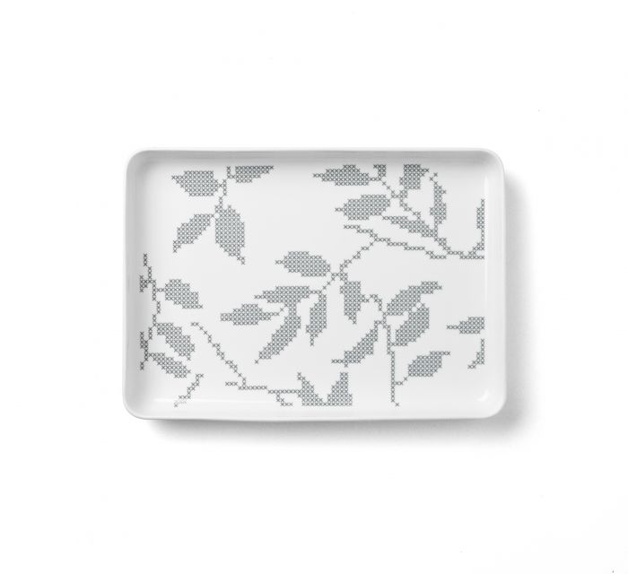 Dining Leaves serveerschaal rechthoekig, Grijs - 1