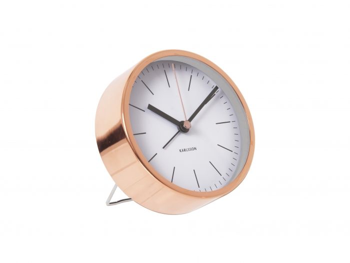 Alarm clock Minimal white steel copper plated case - 1