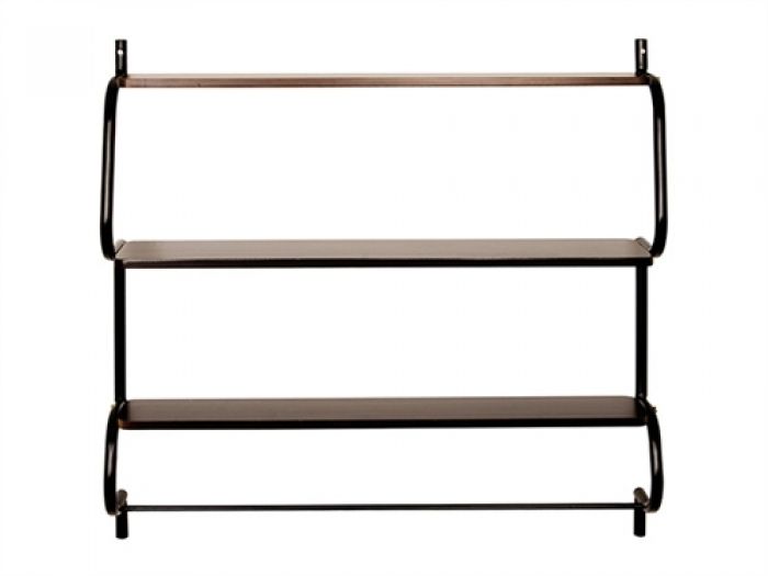 Wall rack Shelves black w. dark wooden shelves - 1