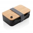 PP lunchbox met bamboe deksel en spork, zwart - 1