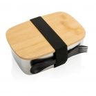 Roestvrijstalen lunchbox met bamboe deksel en spork, zilver - 1