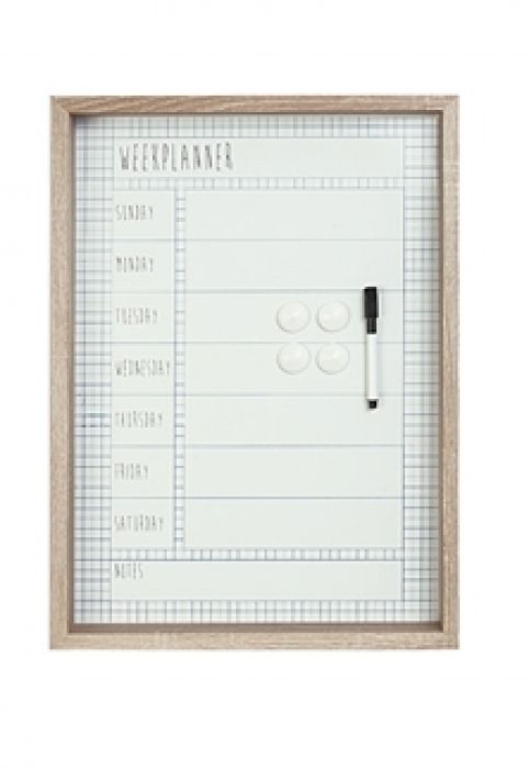 Week planner white board, wooden frame - 1