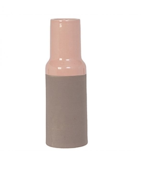 Vase Native rough taupe w. peach pink - 1