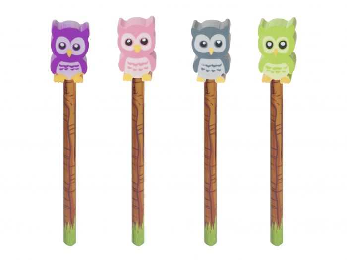 Pencil and eraser Owl assorted - 1